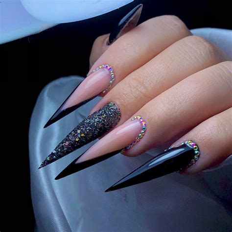 black french tips stiletto|super long stiletto nails.